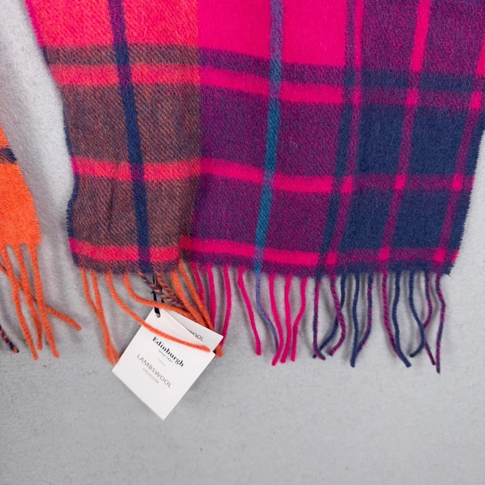 Edinburgh Scarf Womens OS Pink Plaid Lambswool Tartan Mill Check Jazz New